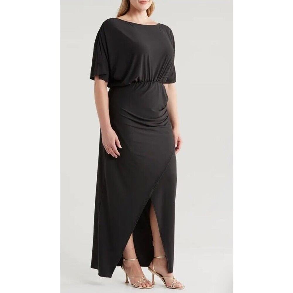 24 seven Comfort Apparel Women Batwing Sleeves Front Slit Maxi‎ Jersey Dress S